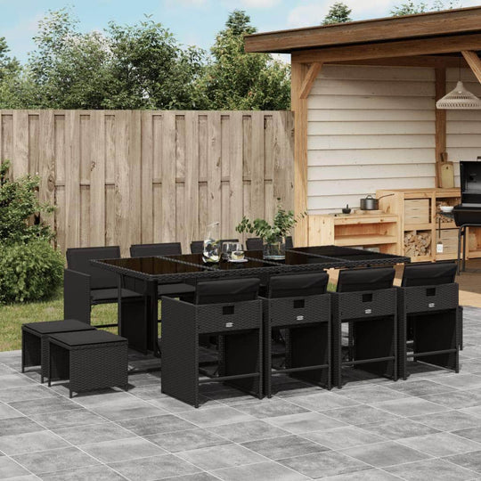 Comfort:13 Piece Garden Dining Set with Cushions Black Poly