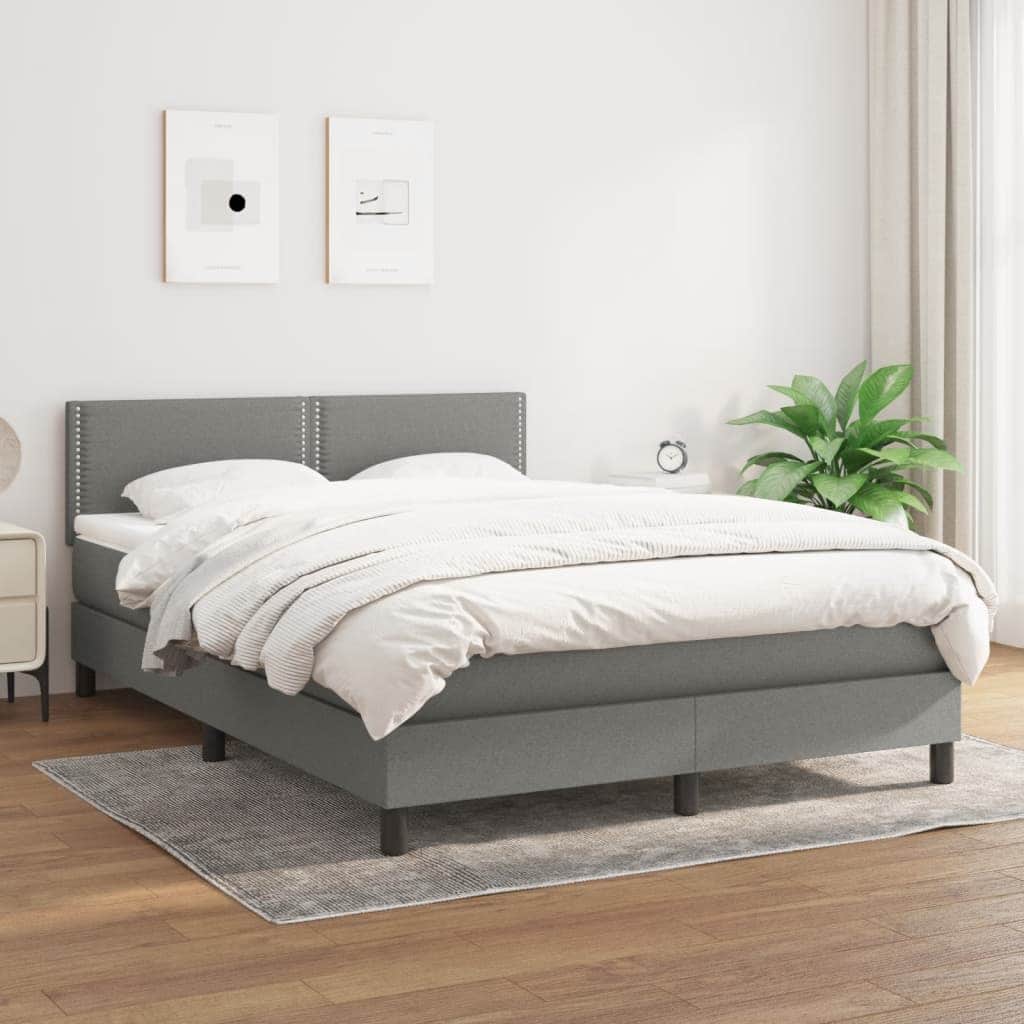Comfort and Style: Dark Grey Double Size Box Spring Bed with Mattress