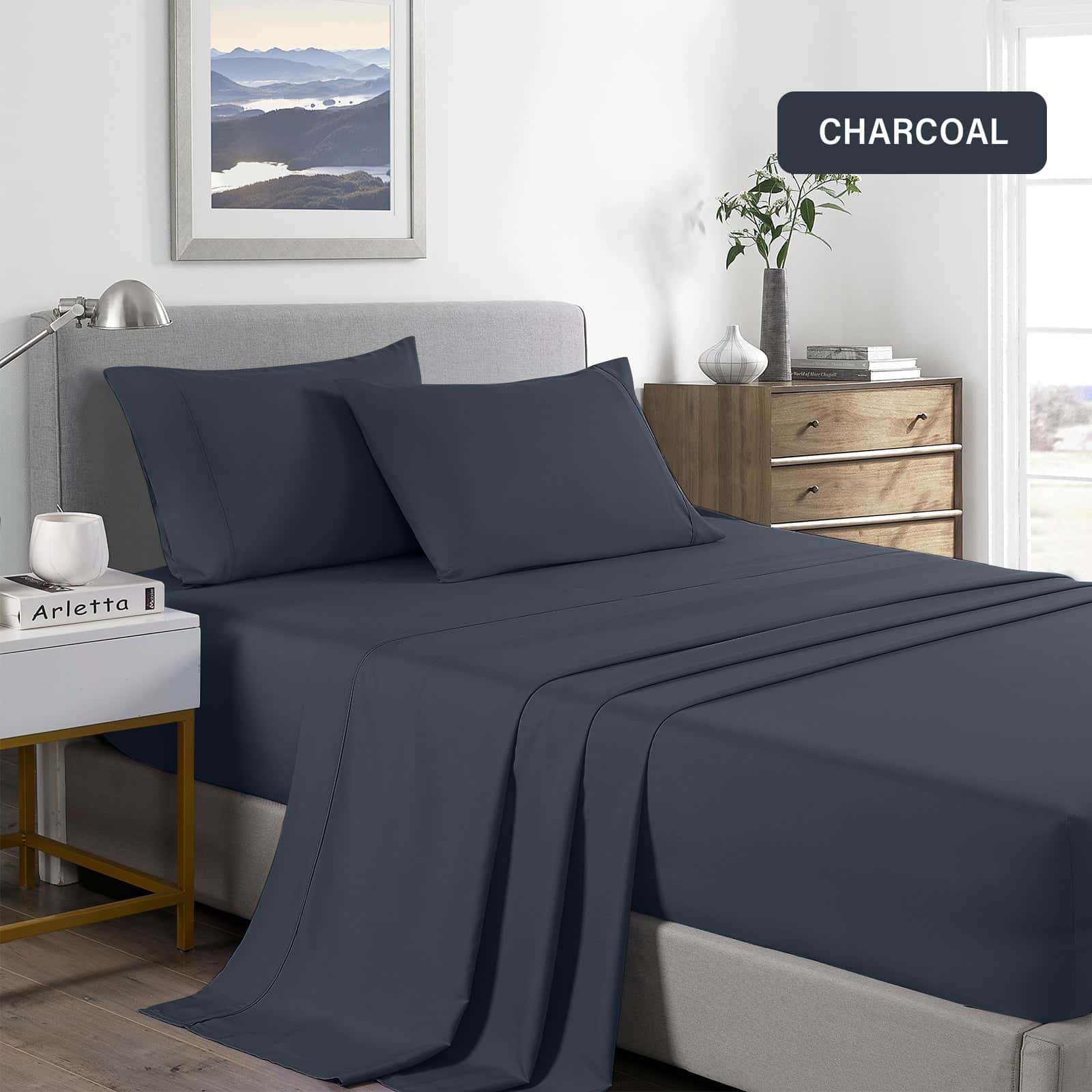Comfort Bamboo Cooling 2000TC Sheet Set Single Charcoal