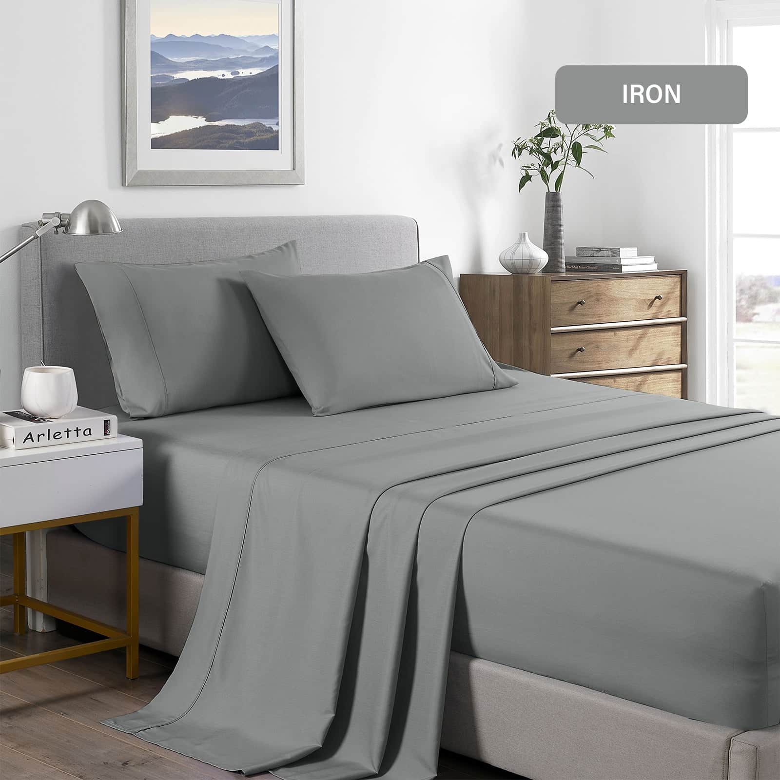 Comfort Bamboo Cooling 2000TC Sheet Set Single Mid Grey