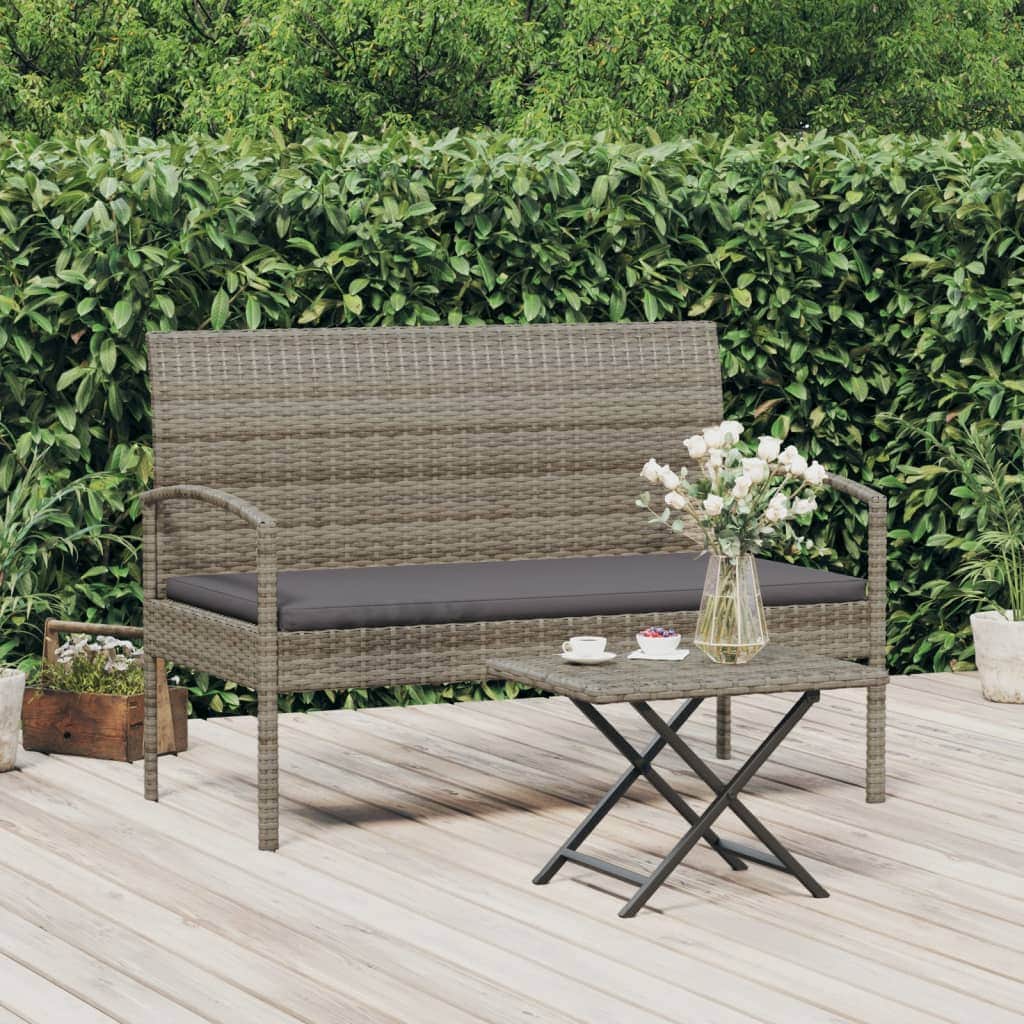 Comfort Haven: 105 cm Poly Rattan Garden Bench with Cushion-Brown\Black\Grey