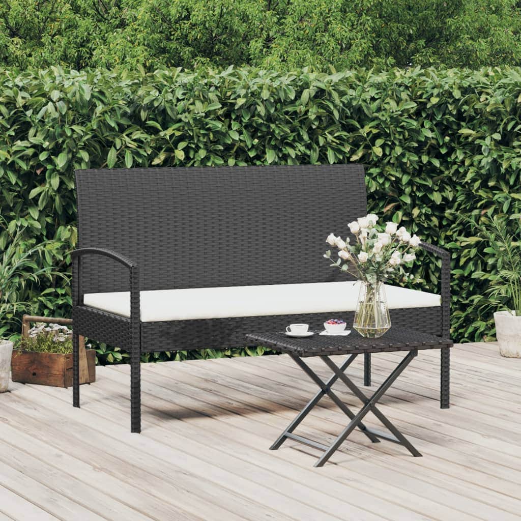 Comfort Haven: 105 cm Poly Rattan Garden Bench with Cushion-Brown\Black\Grey