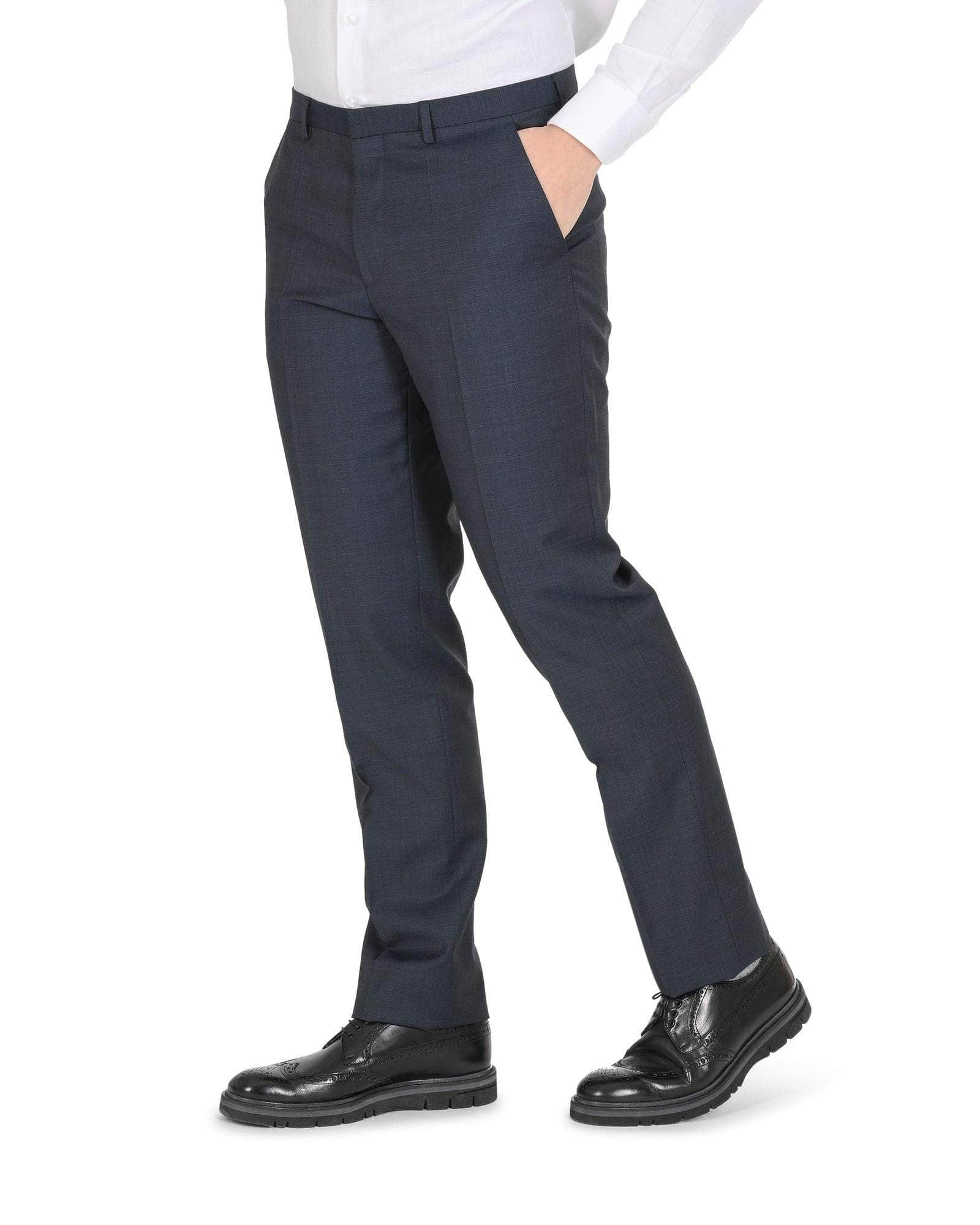 Comfort Hugo Boss Men'S Dark Blue/Grey Virgin Wool Trousers