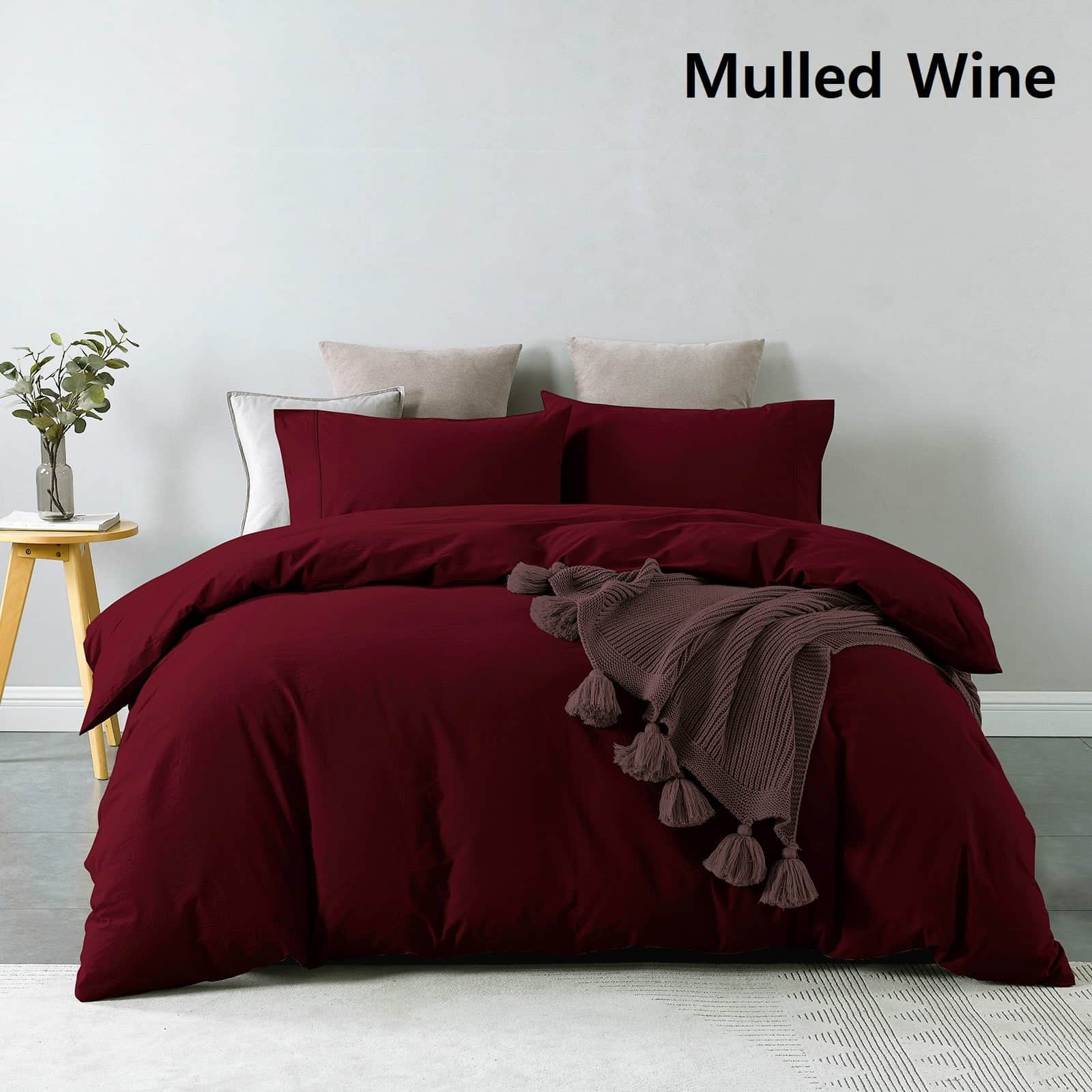 Comfort Vintage Washed 100% Cotton Quilt Cover Set Single Mulled Wine