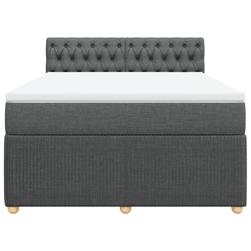 Comfortable Box Spring Bed with Mattress in Dark Grey Double Fabric