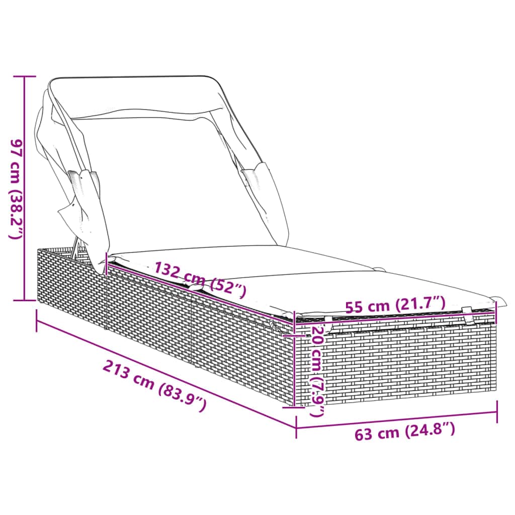 Comfortable Sunbed with Foldable Roof Black Daily Living Essential Garden Leisure