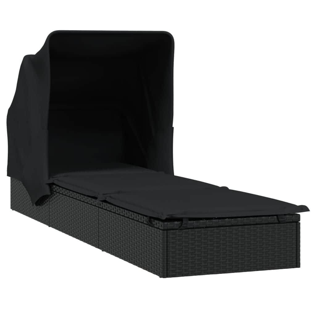 Comfortable Sunbed with Foldable Roof Black Daily Living Essential Garden Leisure