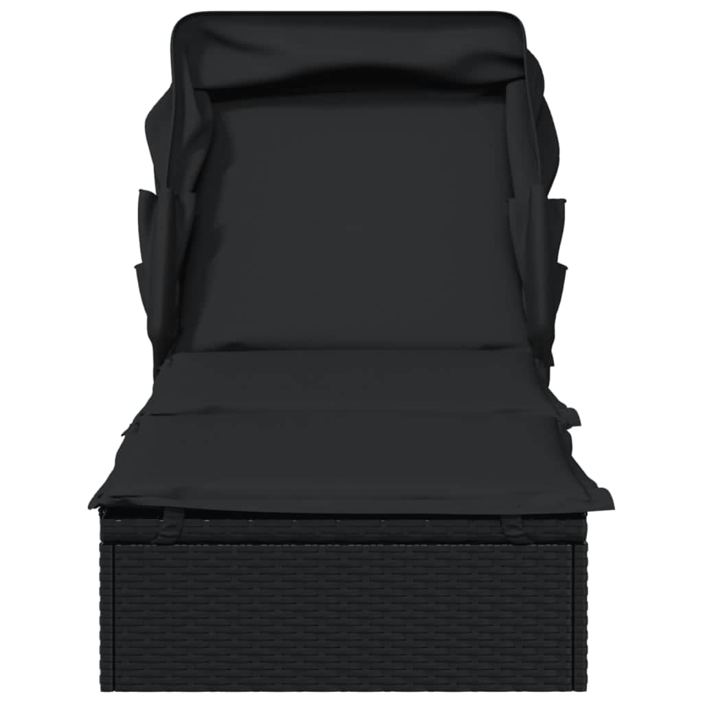 Comfortable Sunbed with Foldable Roof Black Daily Living Essential Garden Leisure