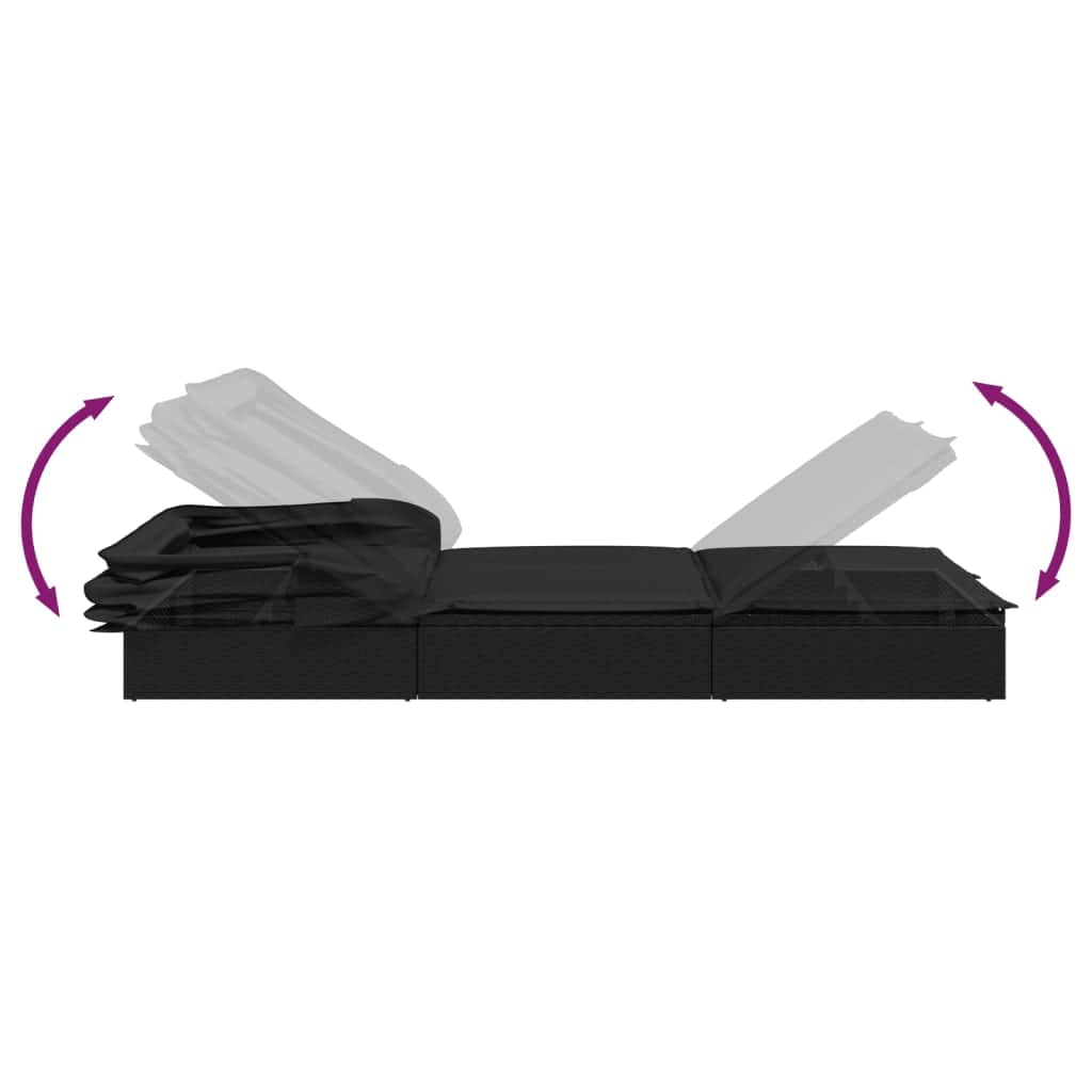 Comfortable Sunbed with Foldable Roof Black Daily Living Essential Garden Leisure
