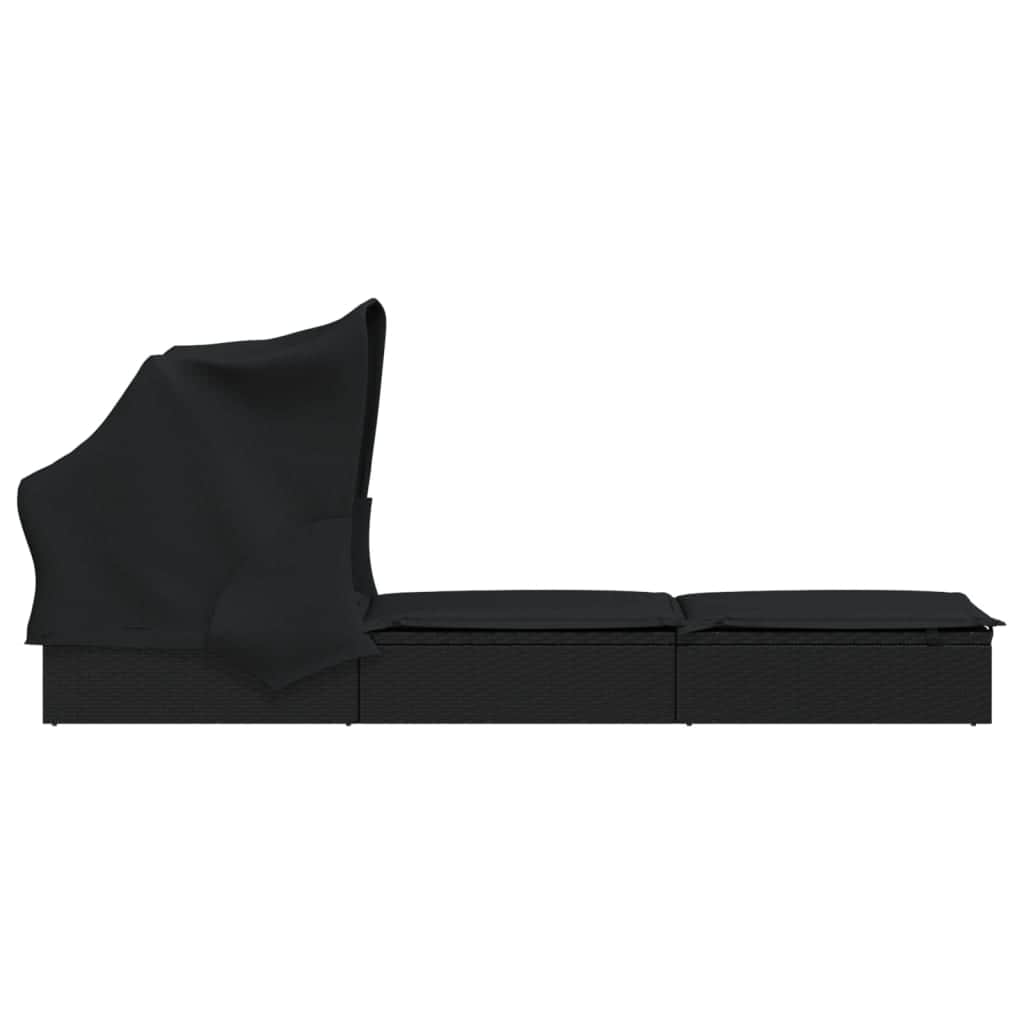 Comfortable Sunbed with Foldable Roof Black Daily Living Essential Garden Leisure