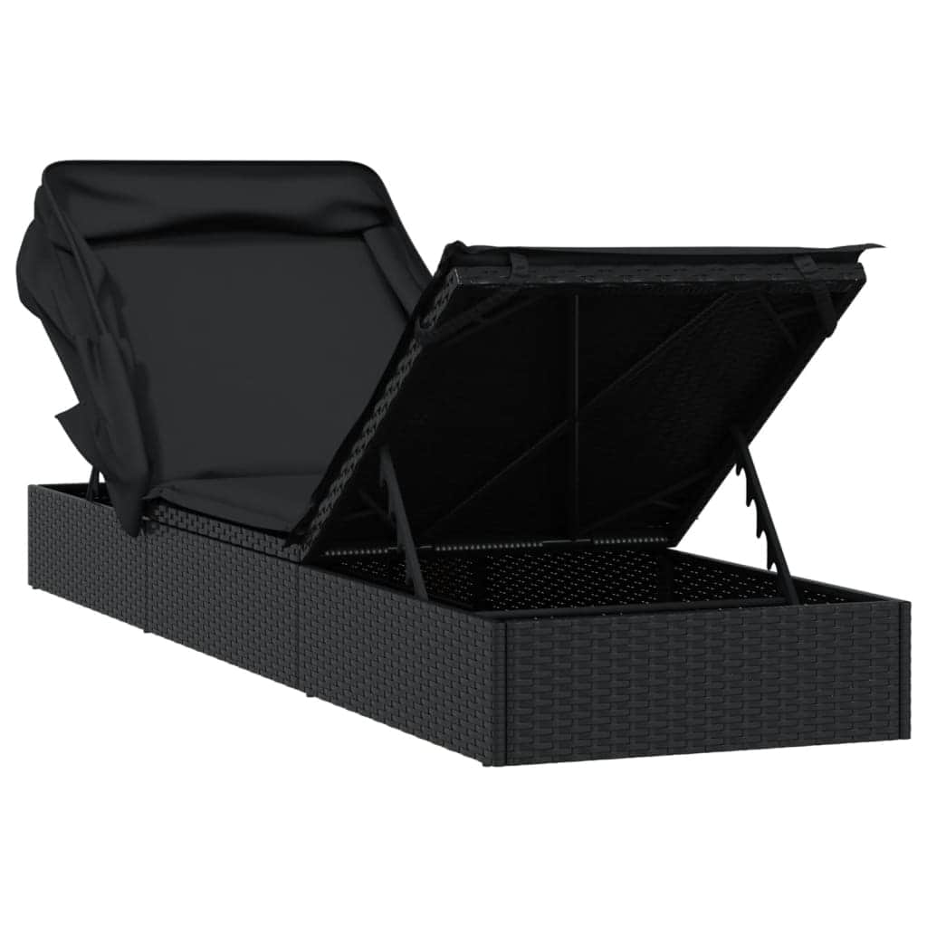 Comfortable Sunbed with Foldable Roof Black Daily Living Essential Garden Leisure