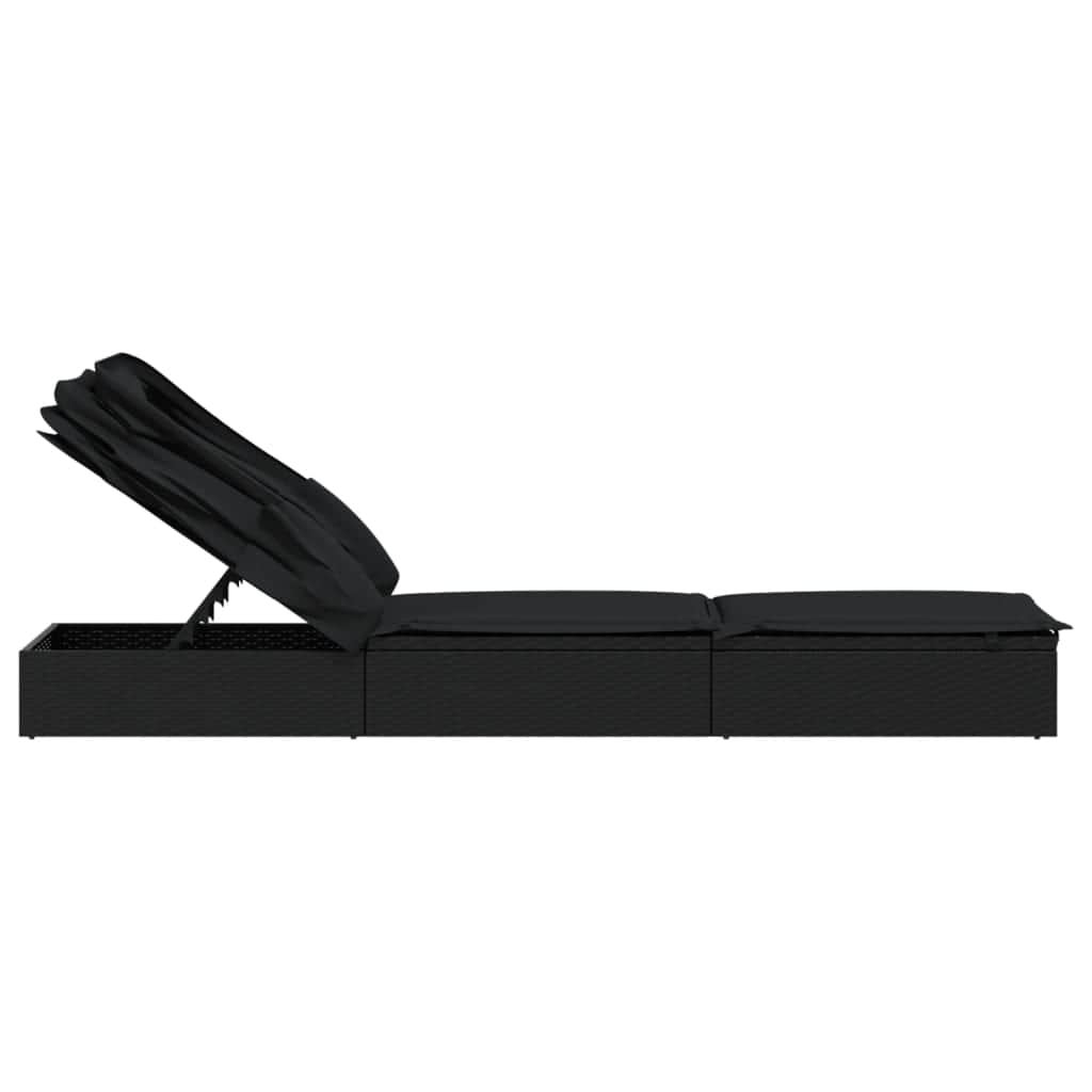 Comfortable Sunbed with Foldable Roof Black Daily Living Essential Garden Leisure