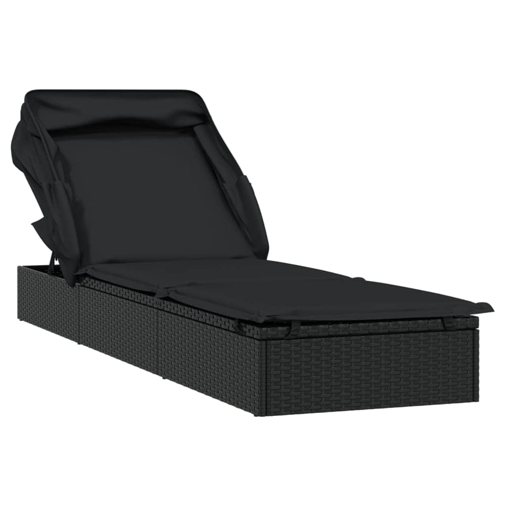 Comfortable Sunbed with Foldable Roof Black Daily Living Essential Garden Leisure