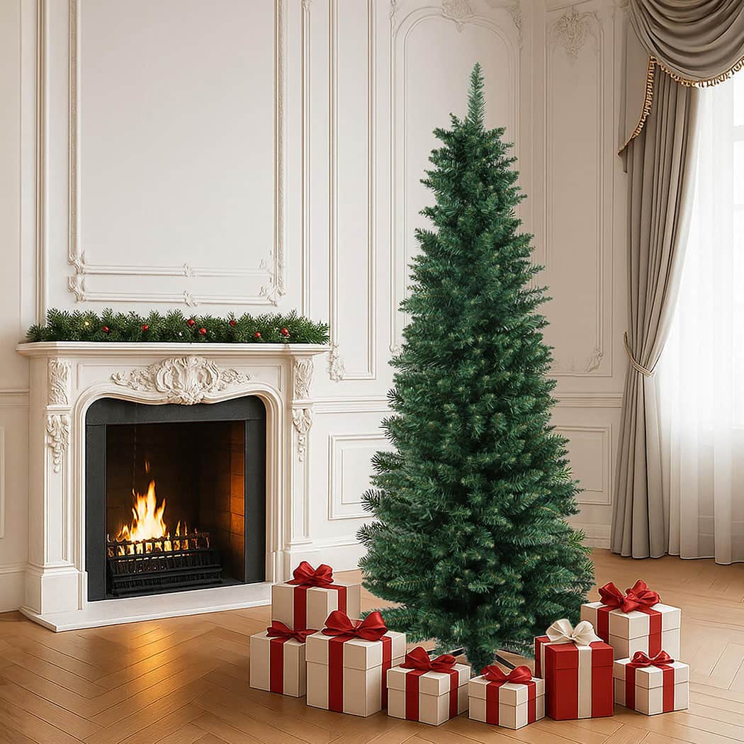 Compact 1.8M 600Tips Pencil Christmas Tree  Wood Finish Classic