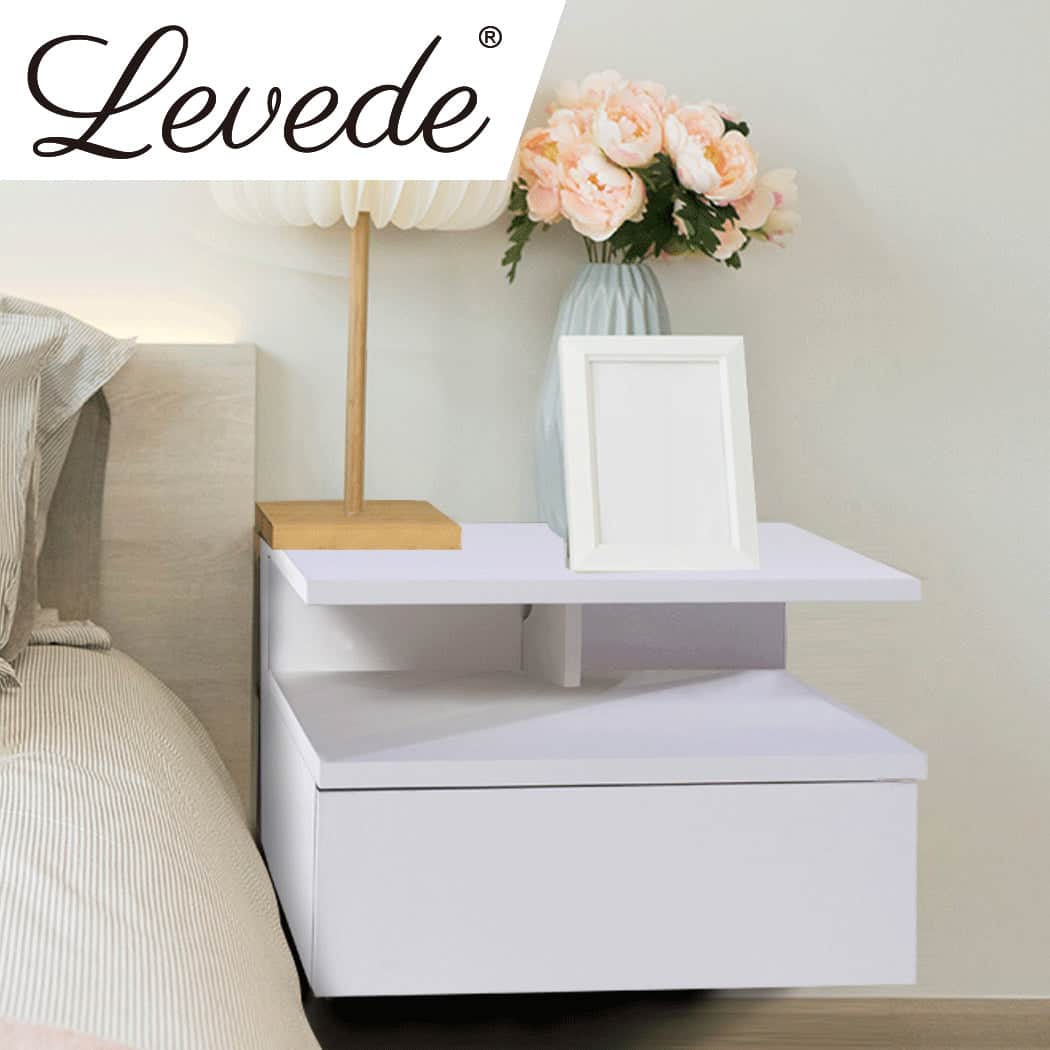 Compact 2x Bedside Tables Side Table White  Wood Finish Classic