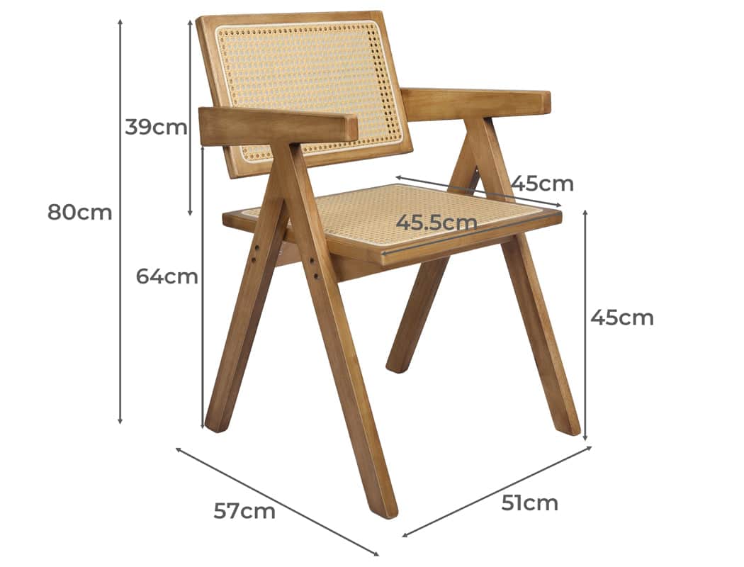 Compact 4x Dining Chair Solid Wood Rattan  Space-Saving Design