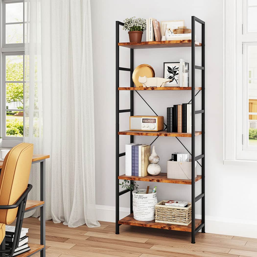 Compact 5-Tier Industrial Bookshelf Bookcase 157.5cm  Sleek Modern