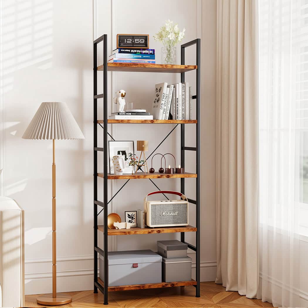 Compact 5-Tier Industrial Bookshelf Bookcase 157.5cm  Sleek Modern