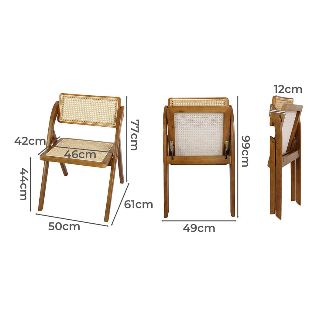 Compact 8X Foldable Rattan Dining Chairs  Wood Finish Classic