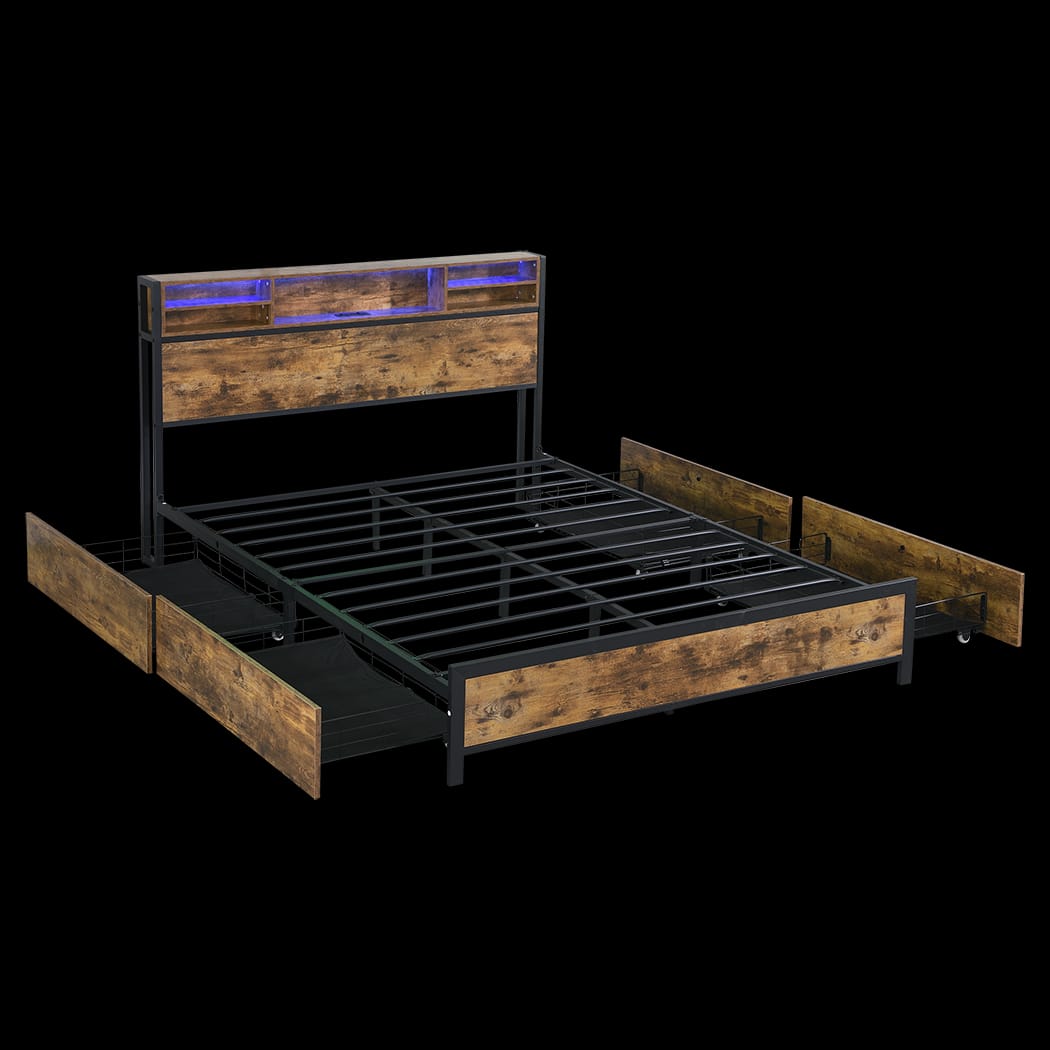 Queen Floating Bed Frame With Sturdy Wooden Slats And Modern Design