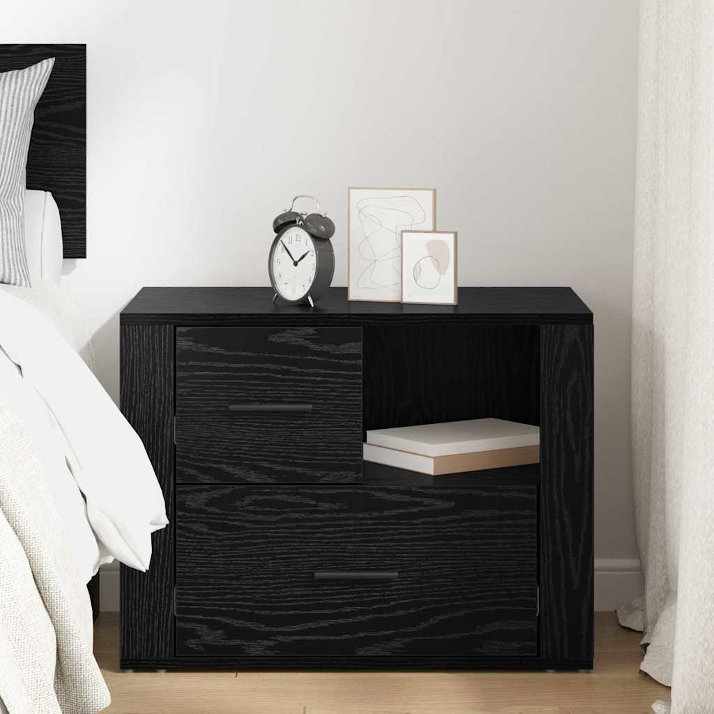 Compact Bedside Cabinet Black oak Engineered wood - Home Dacor