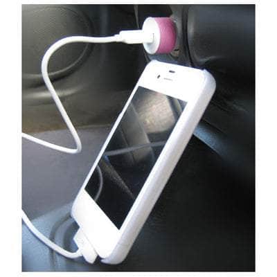 Compact Car Charger For Ipad & Smart Phone 5V 2.1A With Mfi Cable - Pink