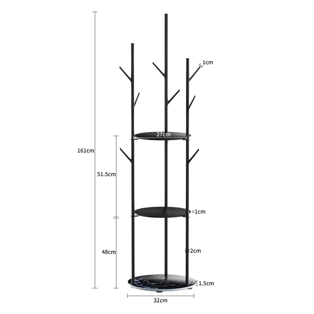 Compact Coat Rack Clothes Stand 8 Hook Organizer Black  Space-Saving