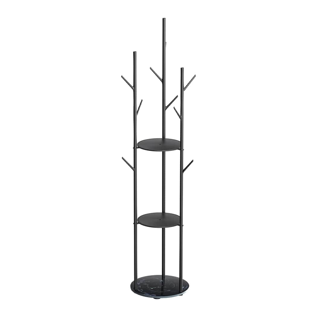 Compact Coat Rack Clothes Stand 8 Hook Organizer Black  Space-Saving