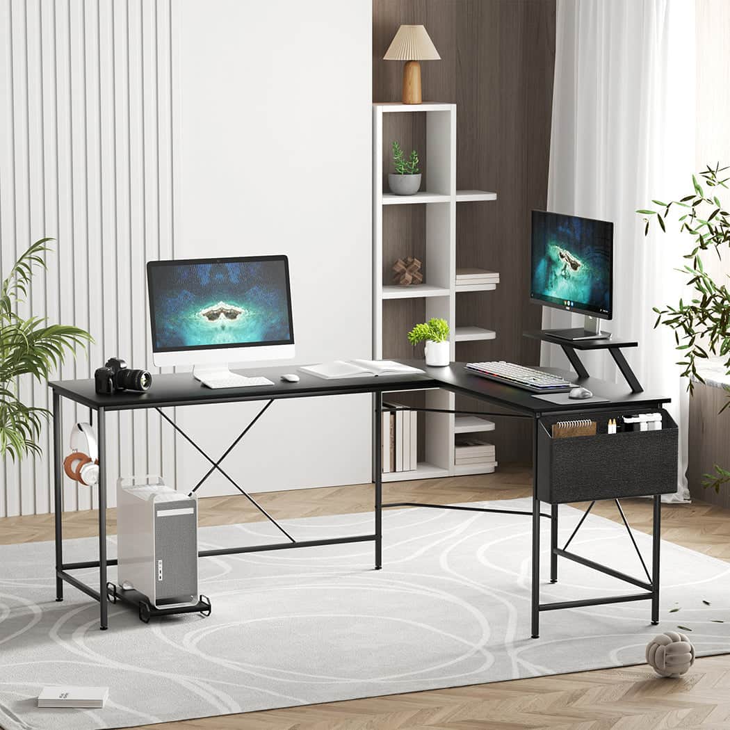 Compact Computer Desk Corner Desk Black  Adjustable Height Classic