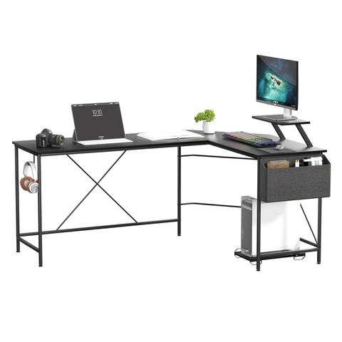 Compact Computer Desk Corner Desk Black  Adjustable Height Classic