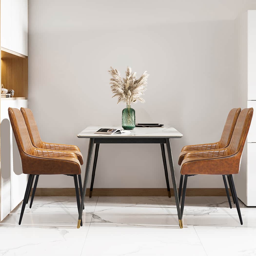 Compact Dining Chairs x 4 Padded Seat PU Faux Leather  High Back