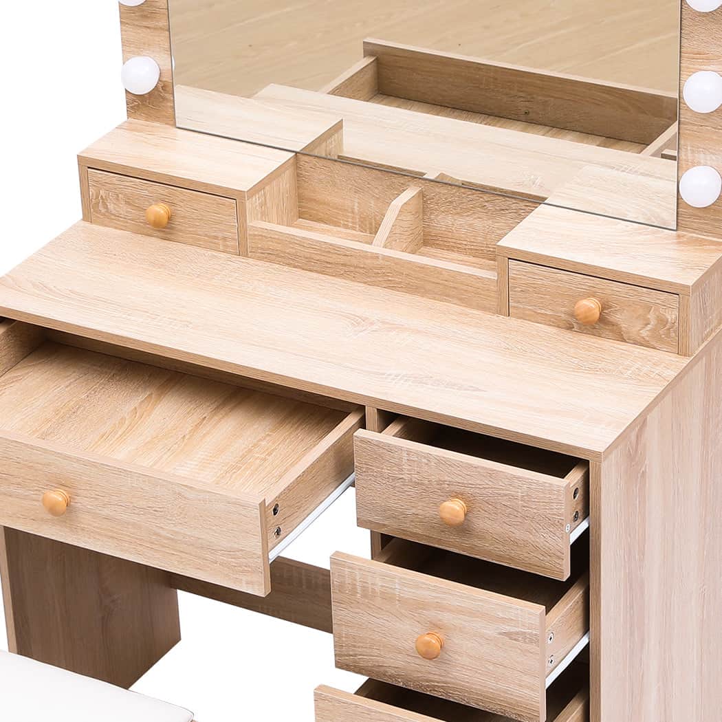 Compact Dressing Table Stool Set Oak  Soft Cushion Classic Durable