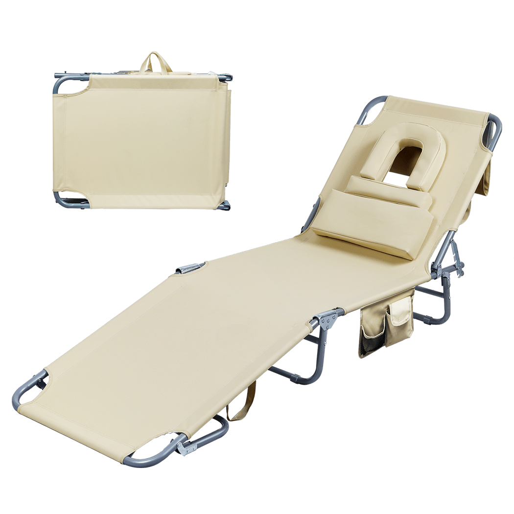 Compact Foldable Beach Lounge Chairs with Face Hole Khaki  Scandi