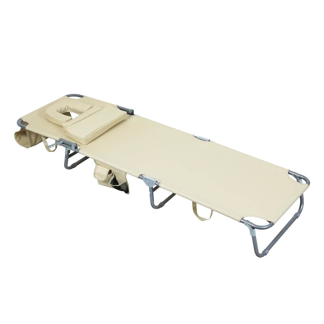 Compact Foldable Beach Lounge Chairs with Face Hole Khaki  Scandi