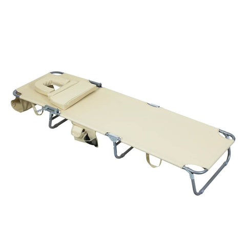 Compact Foldable Beach Lounge Chairs with Face Hole Khaki  Scandi