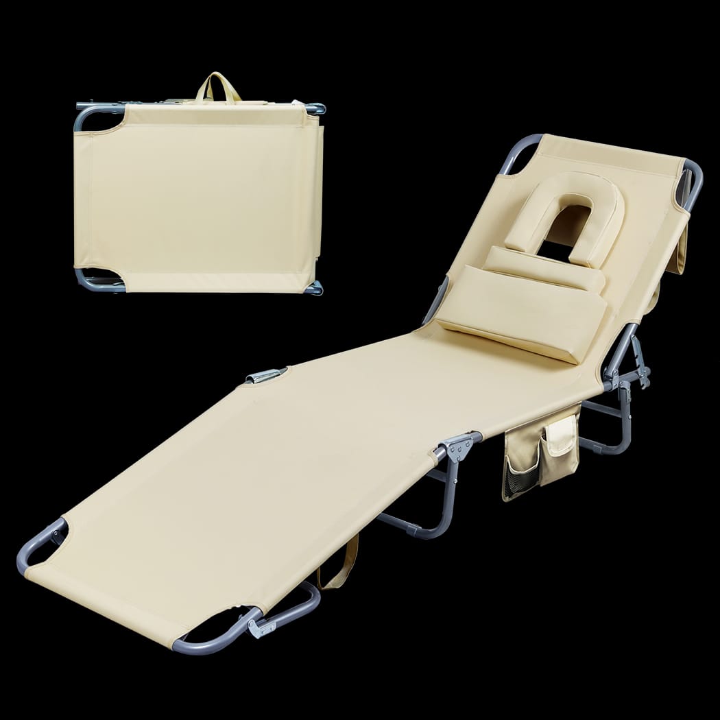 id4 - Compact Foldable Beach Lounge Chairs with Face Hole Khaki  Scandi - photo 10