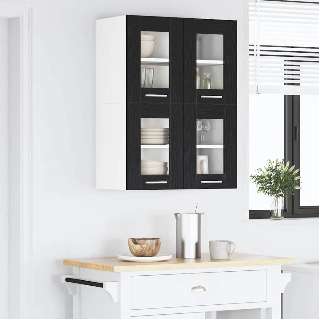 Compact Hanging Cabinet with Shelf Riga 2 pcs Black Oak