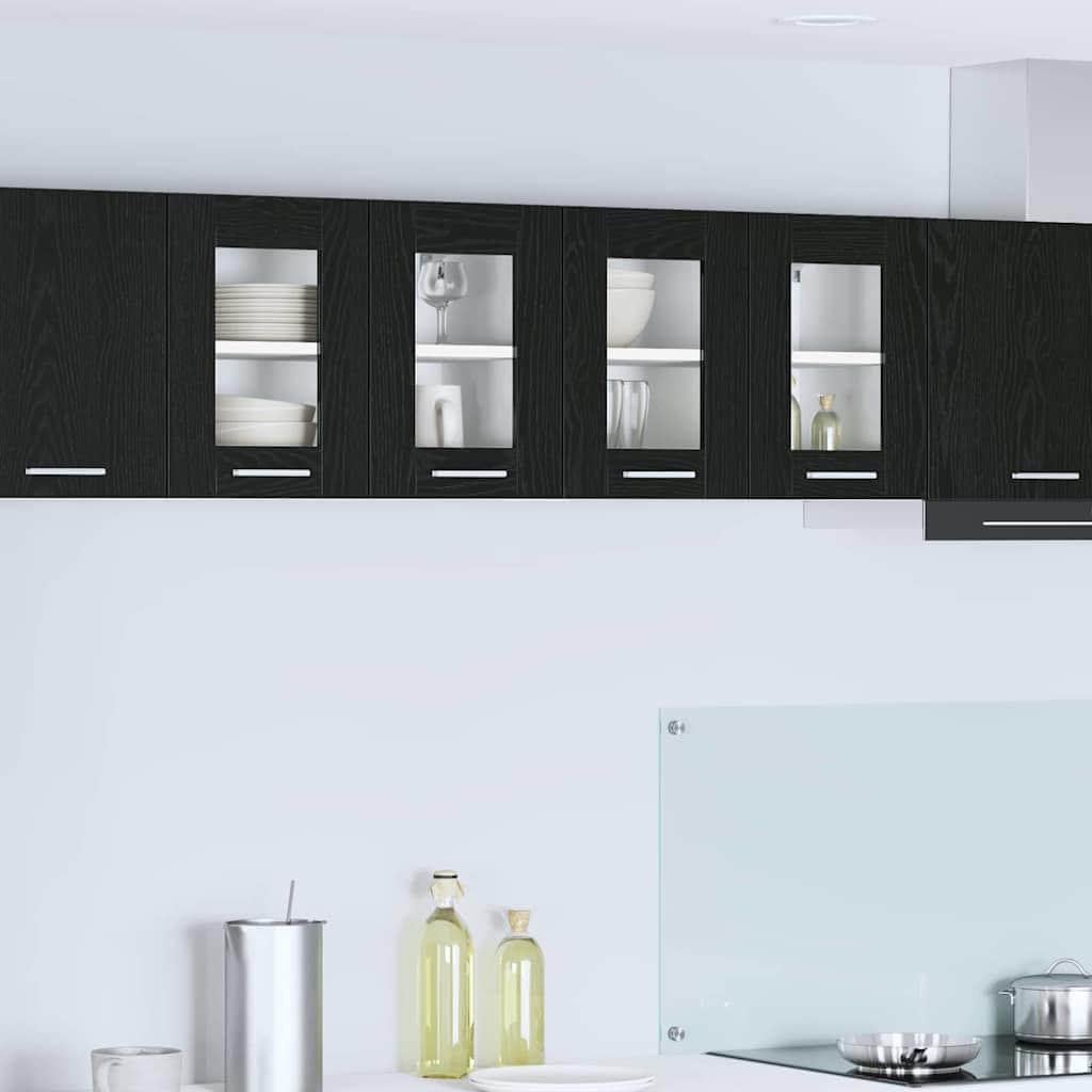 Compact Hanging Cabinet with Shelf Riga 2 pcs Black Oak