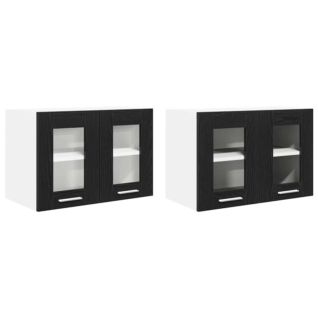 Compact Hanging Cabinet with Shelf Riga 2 pcs Black Oak