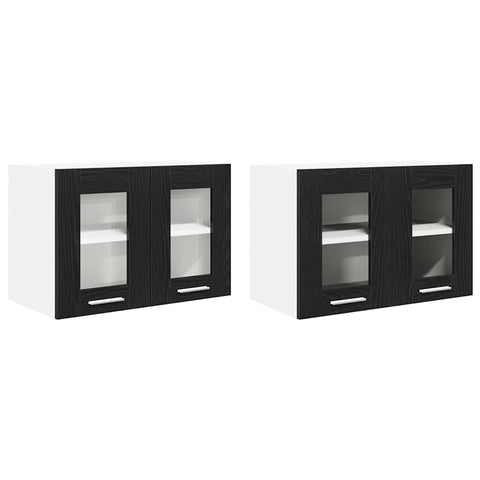 Compact Hanging Cabinet with Shelf Riga 2 pcs Black Oak
