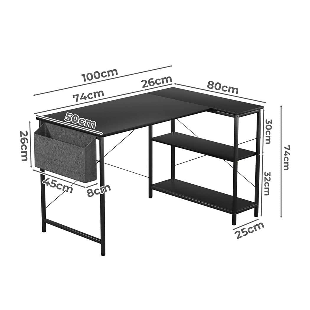Compact L Shaped Computer Desk Corner Desk Black  Foldable Function