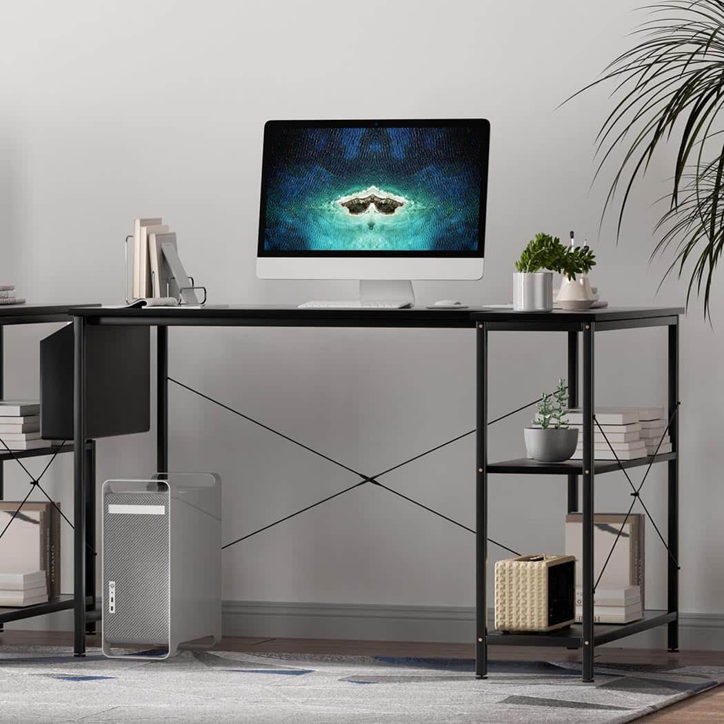 Compact L Shaped Computer Desk Corner Desk Black  Foldable Function