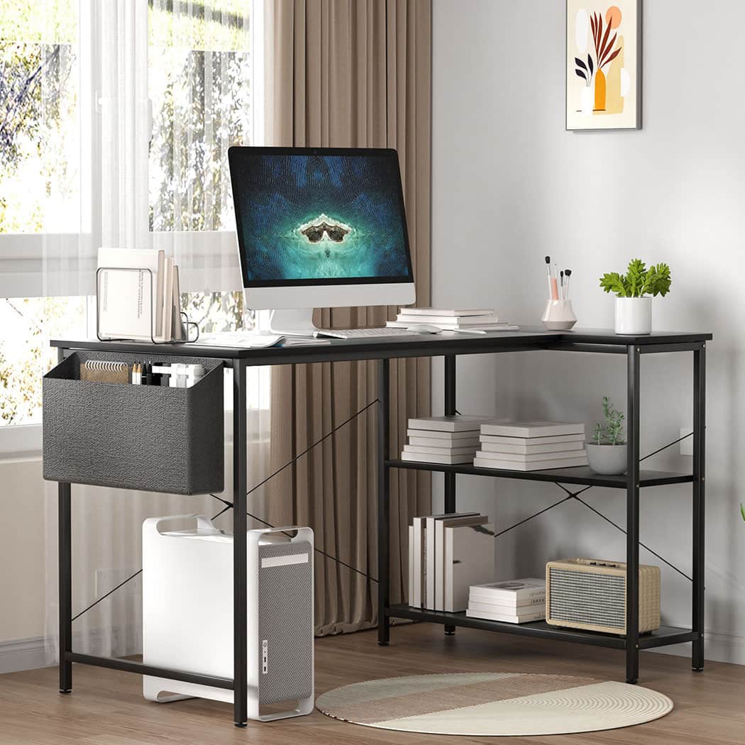 Compact L Shaped Computer Desk Corner Desk Black  Foldable Function