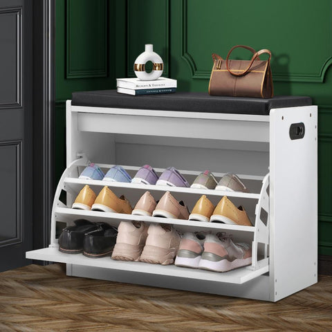 Compact Shoe Organizer Cupboard: Perfect for Small Spaces-Wooden\White