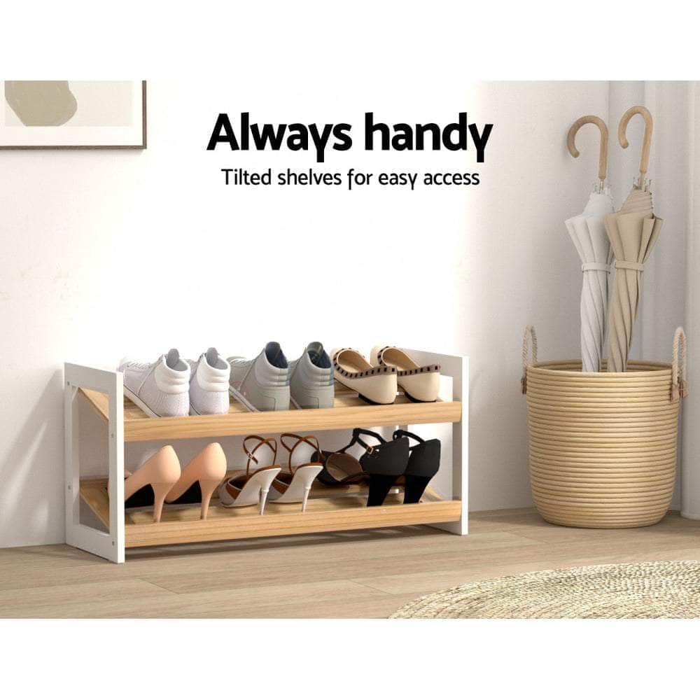 Compact White Shoe Rack - 2 Tier