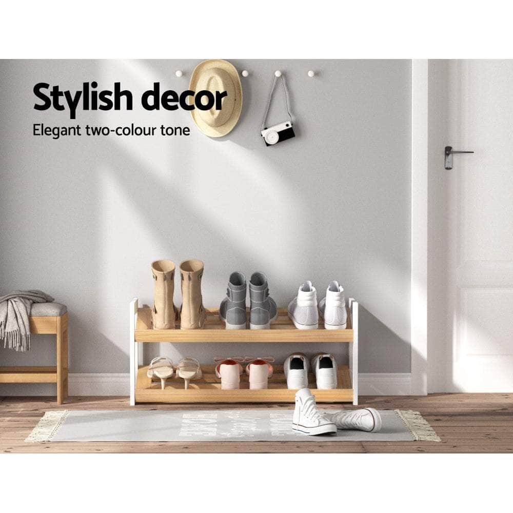 Compact White Shoe Rack - 2 Tier