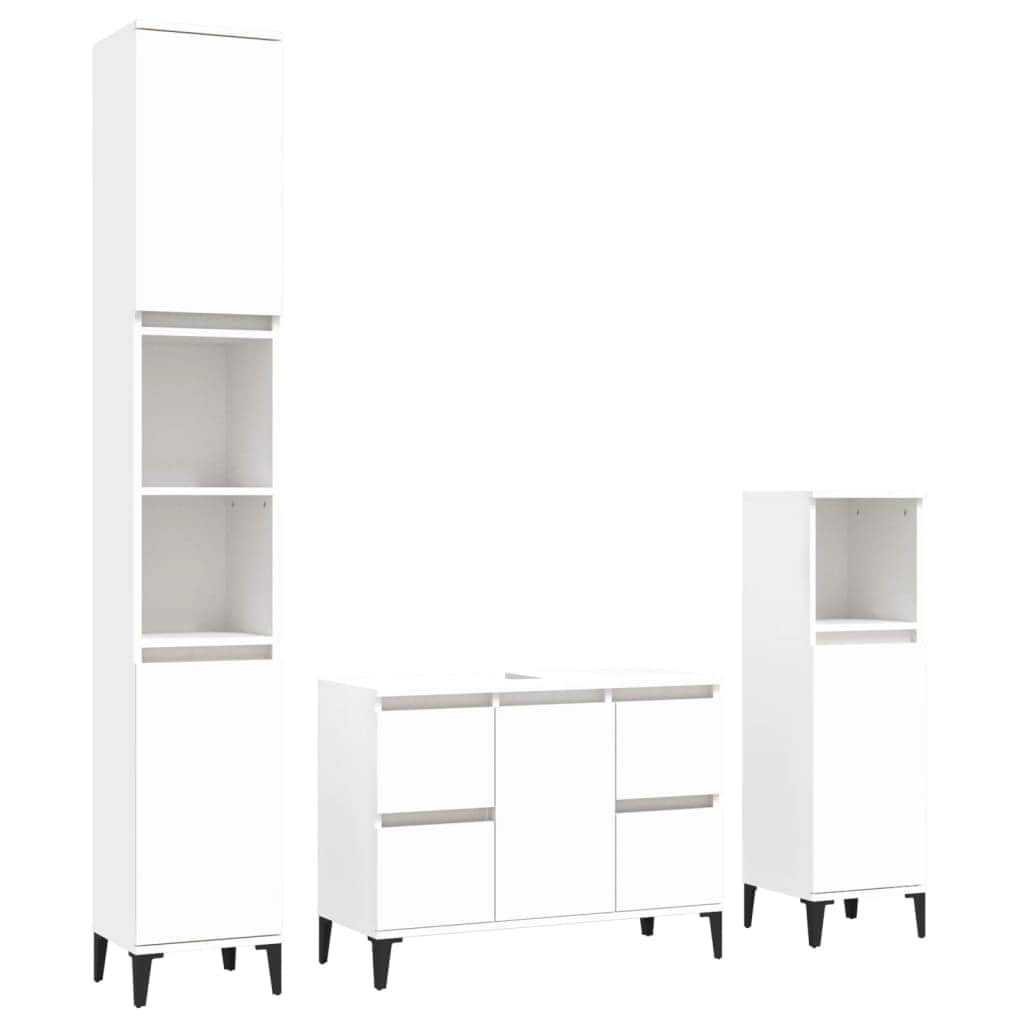 Complete White Wood Trio for Your Bath: 3-Piece Furniture Set