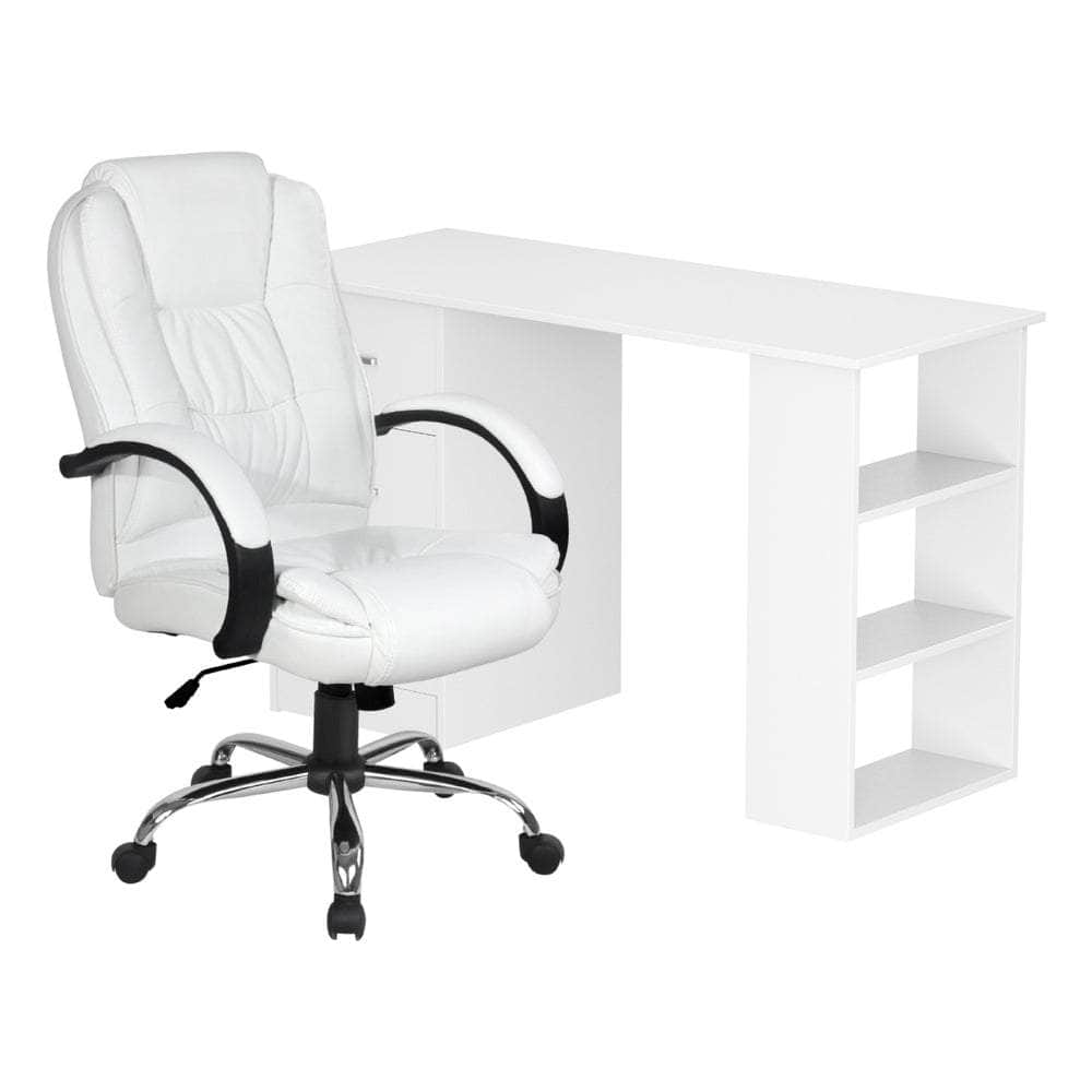 Computer Desk 120cm Executive Office Chair Set PU Leather High Back