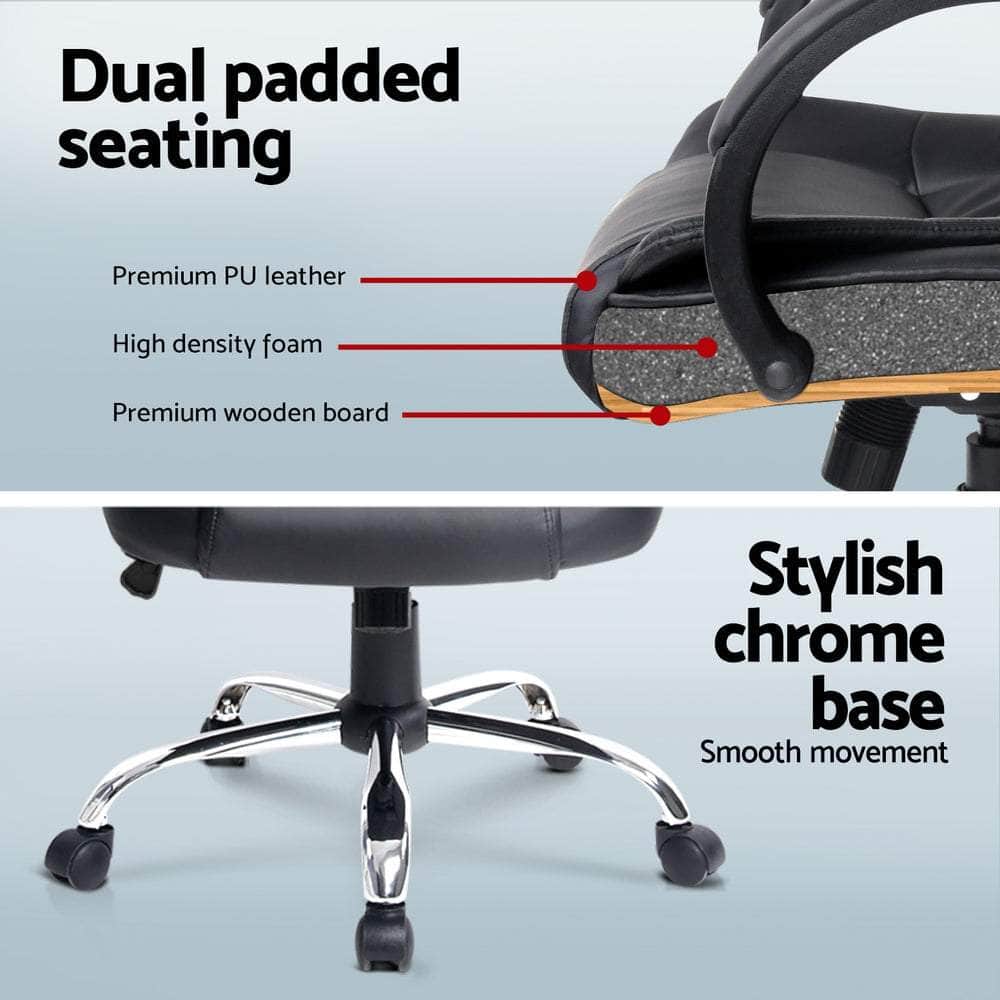 Computer Desk 120cm Executive Office Chair Set PU Leather High Back