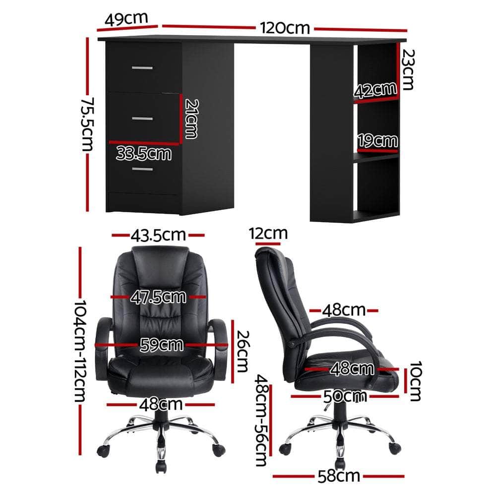 Computer Desk 120cm Executive Office Chair Set PU Leather High Back